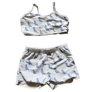 🌼 5/$20 Shein Kids Dinosaur Swimsuit Set Size 3T Two Piece Swimwear Toddler Girl